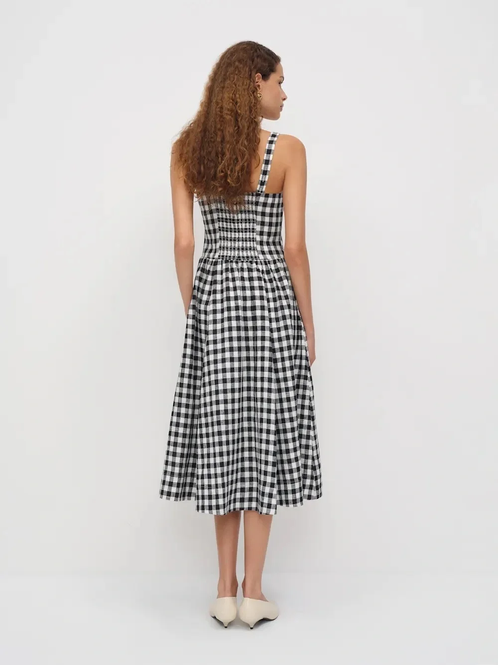 Reformation Janu Linen Dress In park check, brand new without tags, no flaws._4